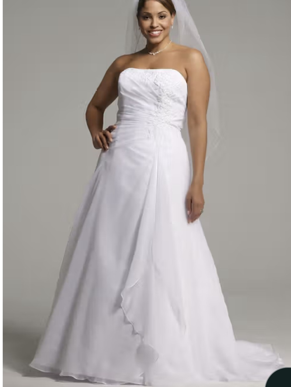David's Bridal Strapless White A-Line Wedding Gown